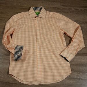 Men's Casual Orange Plaid Shirt